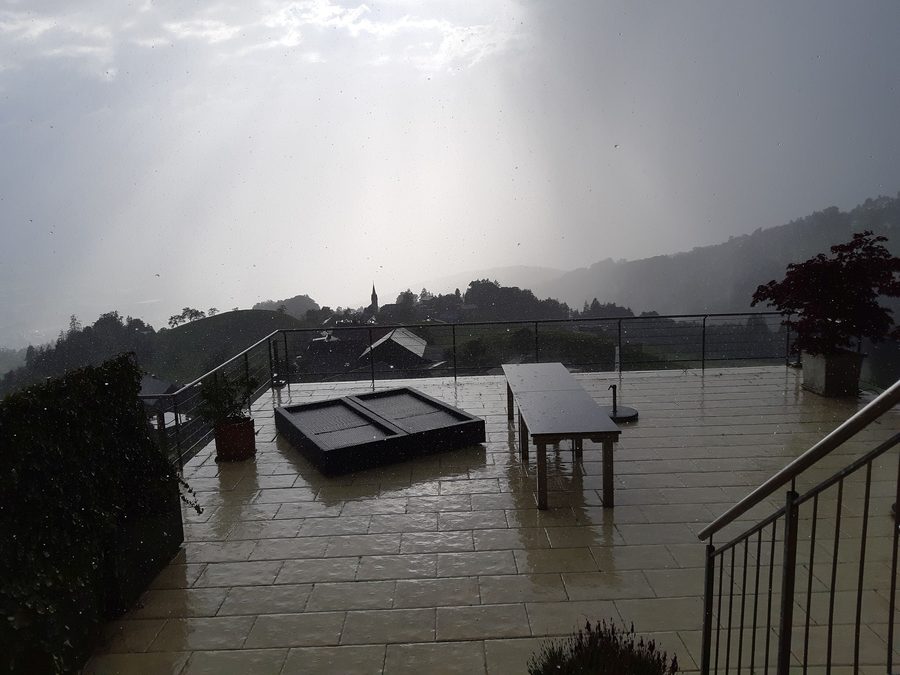 Rain in Dafins village in Zwischenwasser, Vorarlberg, Austria